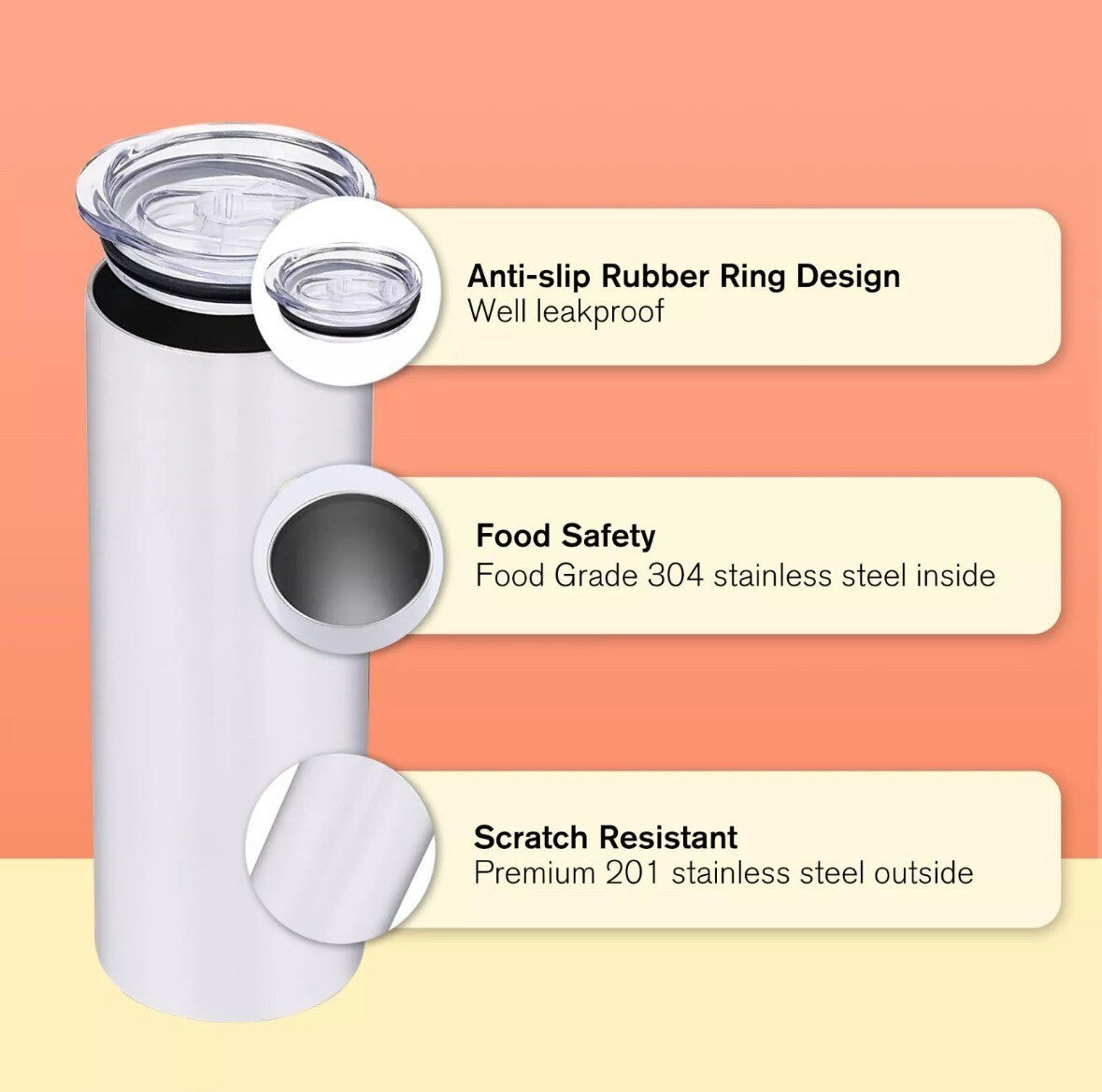 20oz Sublimation Skinny Tumblers – Premium Blank Stainless Steel (20 Pack)