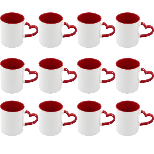 11oz Sublimation Coffee Mugs – Heart Handle Two-Tone Red (12 Pack)