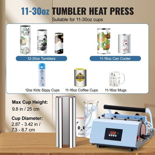 11oz–30oz Mug & Tumbler Sublimation Heat Press