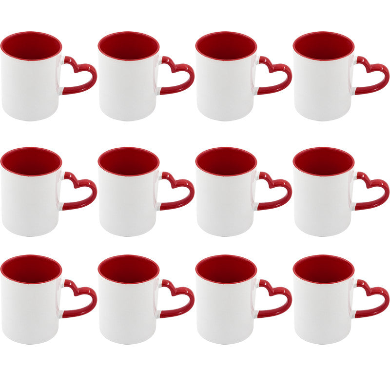 11oz Sublimation Coffee Mugs – Heart Handle Two-Tone Red (12 Pack)